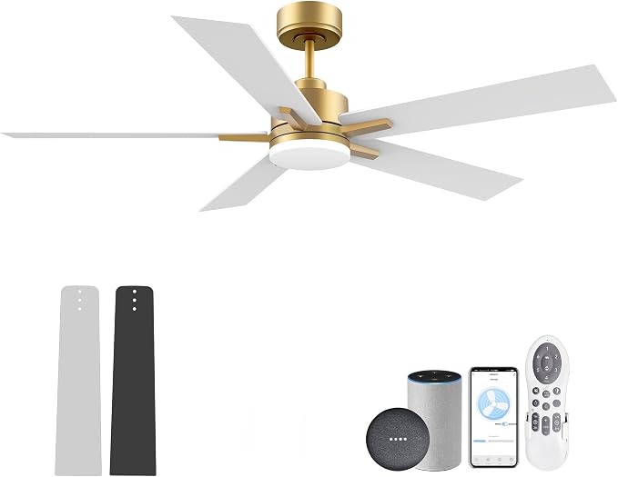 52” Smart Ceiling Fan with LED Lights Remote, Quiet DC Motor, Voice Control via Alexa Google WIFI Phone, Outdoor