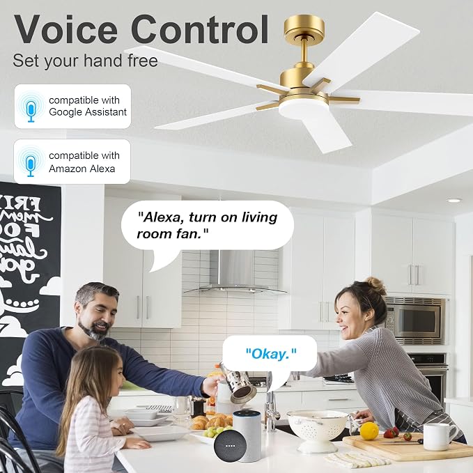 52” Smart Ceiling Fan with LED Lights Remote, Quiet DC Motor, Voice Control via Alexa Google WIFI Phone, Outdoor, alternate
