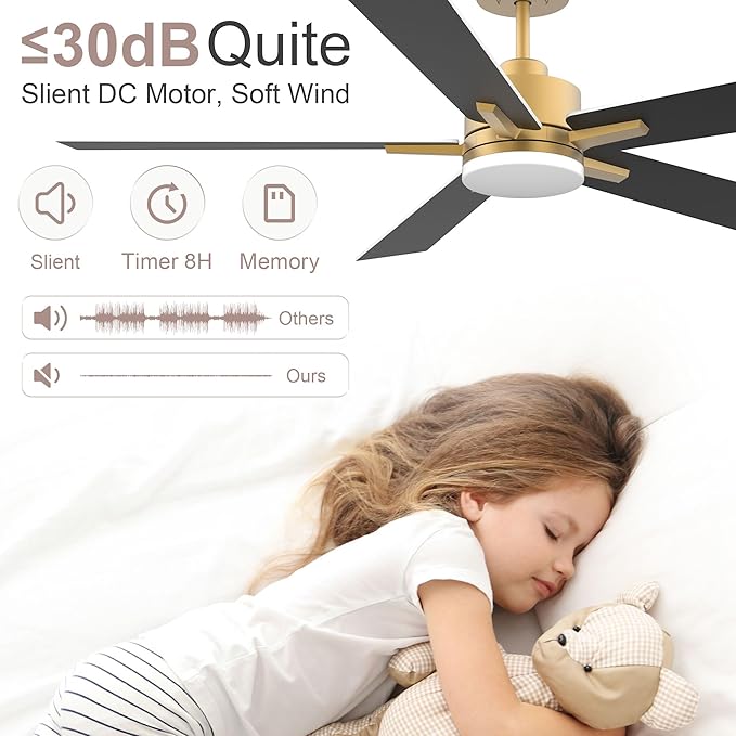52” Smart Ceiling Fan with LED Lights Remote, Quiet DC Motor, Voice Control via Alexa Google WIFI Phone, Outdoor, alternate