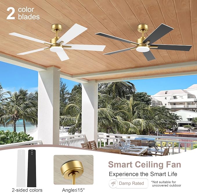 52” Smart Ceiling Fan with LED Lights Remote, Quiet DC Motor, Voice Control via Alexa Google WIFI Phone, Outdoor, alternate