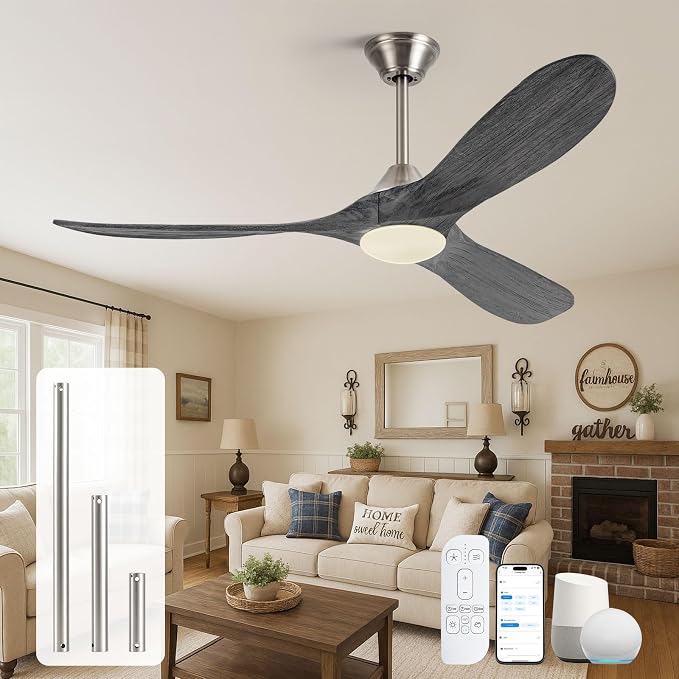 52" Smart Ceiling Fan with Light - Alexa & App & Remote Control, Quiet Reversible Energy Efficient DC Motor, 3CCT Dimmable