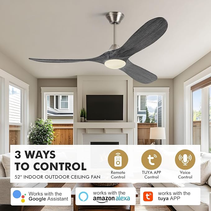 52" Smart Ceiling Fan with Light - Alexa & App & Remote Control, Quiet Reversible Energy Efficient DC Motor, 3CCT Dimmable