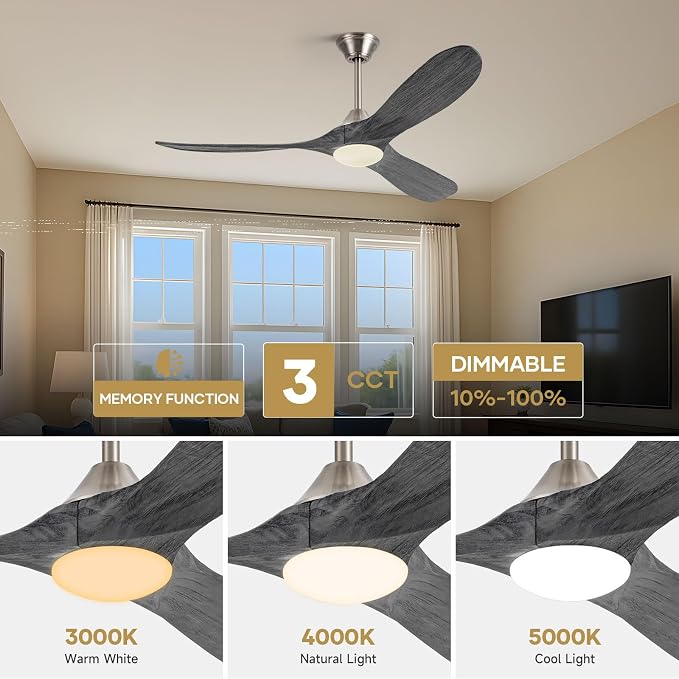 52" Smart Ceiling Fan with Light - Alexa & App & Remote Control, Quiet Reversible Energy Efficient DC Motor, 3CCT Dimmable