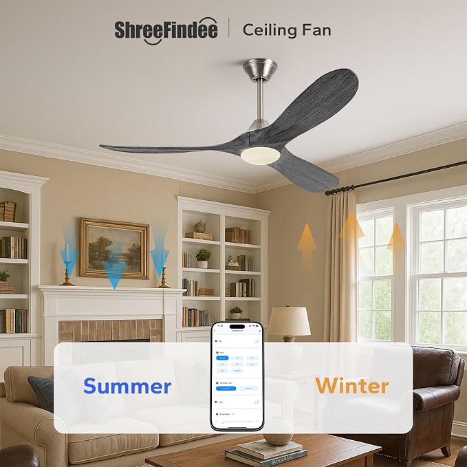 52" Smart Ceiling Fan with Light - Alexa & App & Remote Control, Quiet Reversible Energy Efficient DC Motor, 3CCT Dimmable