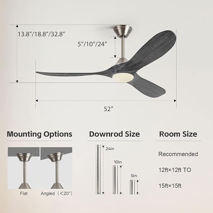 52" Smart Ceiling Fan with Light - Alexa & App & Remote Control, Quiet Reversible Energy Efficient DC Motor, 3CCT Dimmable