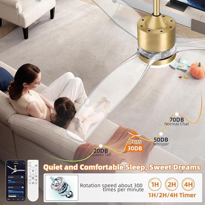 52" Smart Ceiling Fan with Light, WiFi Enabled for Alexa & App Control, Reversible Gold Modern Ceiling Fan with Dimmable LED