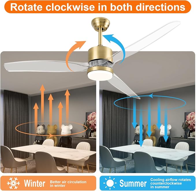 52" Smart Ceiling Fan with Light, WiFi Enabled for Alexa & App Control, Reversible Gold Modern Ceiling Fan with Dimmable LED
