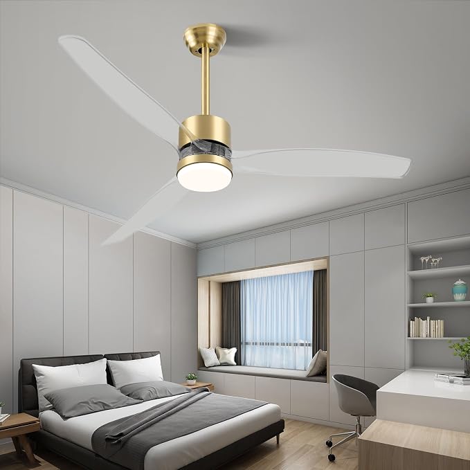 52" Smart Ceiling Fan with Light, WiFi Enabled for Alexa & App Control, Reversible Gold Modern Ceiling Fan with Dimmable LED