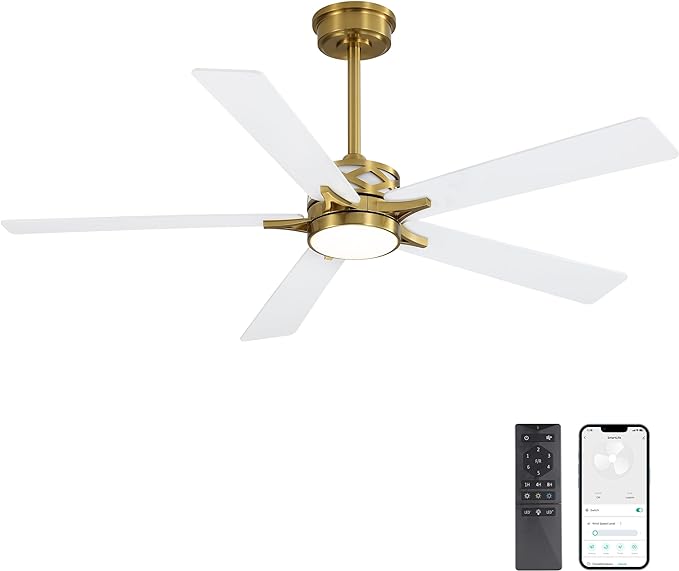 52" Smart Ceiling Fan with Lights, 5 Plywood Blades, 6 Speeds Reversible DC Motor, Works with Alexa and Google Assistant