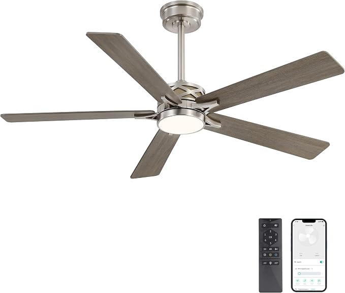 52" Smart Ceiling Fan with Lights, 5 Plywood Blades, 6 Speeds Reversible DC Motor, Works with Alexa and Google Assistant