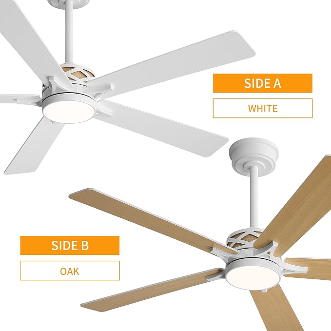 52" Smart Ceiling Fan with Lights, White/Oak Blades, 6 Speeds Reversible DC Motor, Works with Alexa and Google Assistant