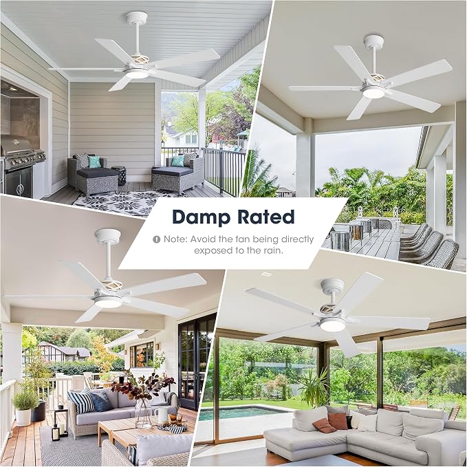 52" Smart Ceiling Fan with Lights, White/Oak Blades, 6 Speeds Reversible DC Motor, Works with Alexa and Google Assistant