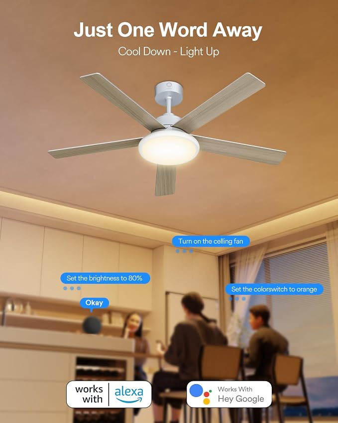 52'' Smart Ceiling Fan with RGBAI Lights Remote, RGB & Stepless Color Temperature, Work with Alexa/Google/App, 46 Scenes
