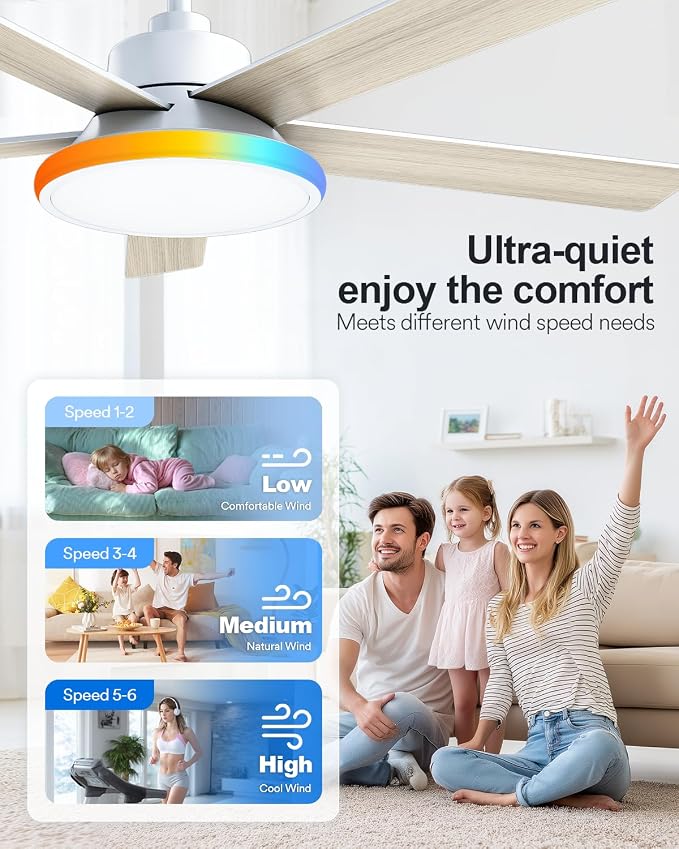 52'' Smart Ceiling Fan with RGBAI Lights Remote, RGB & Stepless Color Temperature, Work with Alexa/Google/App, 46 Scenes