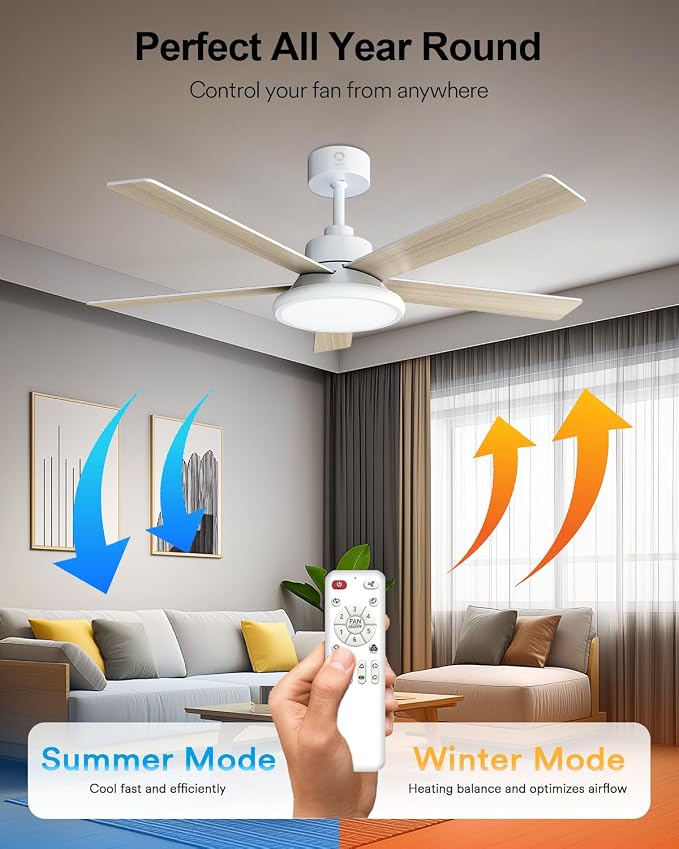 52'' Smart Ceiling Fan with RGBAI Lights Remote, RGB & Stepless Color Temperature, Work with Alexa/Google/App, 46 Scenes