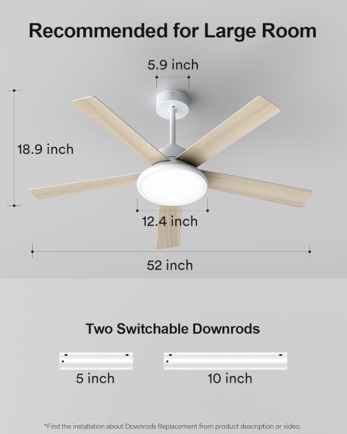 52'' Smart Ceiling Fan with RGBAI Lights Remote, RGB & Stepless Color Temperature, Work with Alexa/Google/App, 46 Scenes