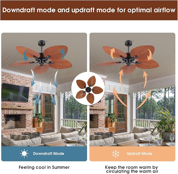 52" Waterproof Outdoor Palm Leaf Ceiling Fans Without Lights and Remote, Wet Rated Tropical Ceiling Fans for, alternate view