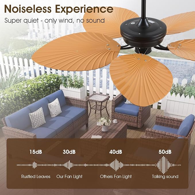 52" Waterproof Outdoor Palm Leaf Ceiling Fans Without Lights and Remote, Wet Rated Tropical Ceiling Fans for, alternate view