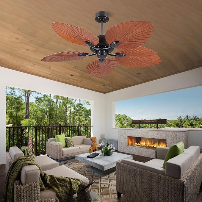 52" Waterproof Outdoor Palm Leaf Ceiling Fans Without Lights and Remote, Wet Rated Tropical Ceiling Fans for, alternate view