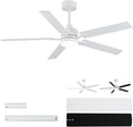 52'' White Ceiling Fans with Lights and Remote, 6 Speed Low Profile Modern Ceiling Fan with Quiet DC Motor for