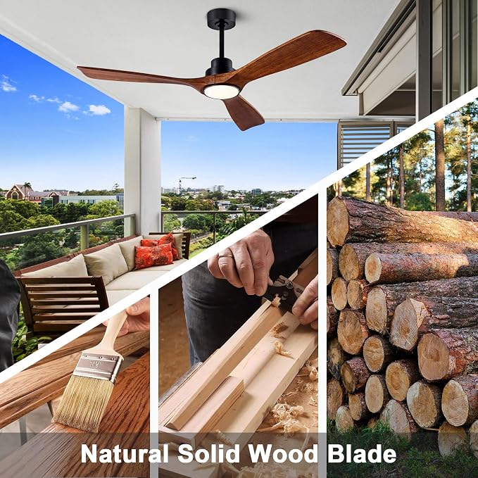 52" Wood Ceiling Fan with Light Remote Control(FCC) Quiet DC Motor 3 Blade Dimmable Ceiling Fans for Bedroom Living Room