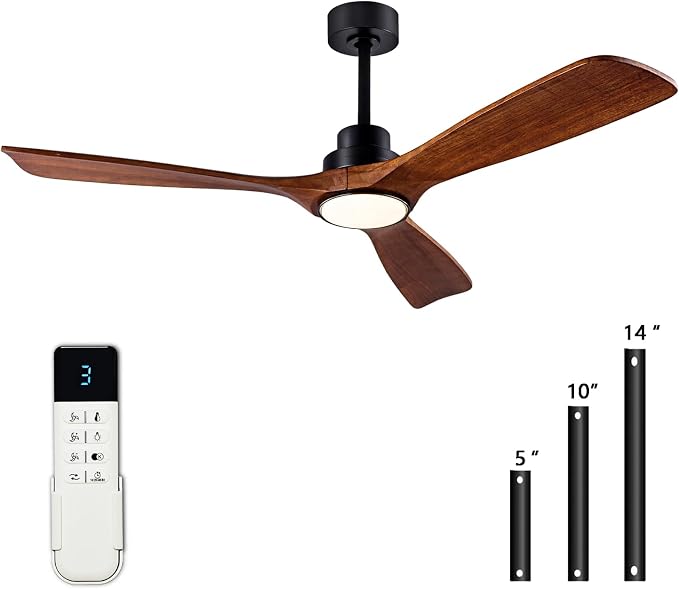 52" Wood Ceiling Fan with Light Remote Control(FCC) Quiet DC Motor 3 Blade Dimmable Ceiling Fans for Bedroom Living Room