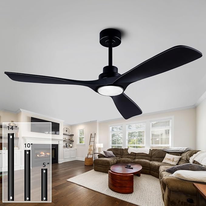 52" Wood Ceiling Fan with Lights Remote Control,Quiet DC Motor 3 Blade Ceiling Fans for Patio Living Room, Bedroom