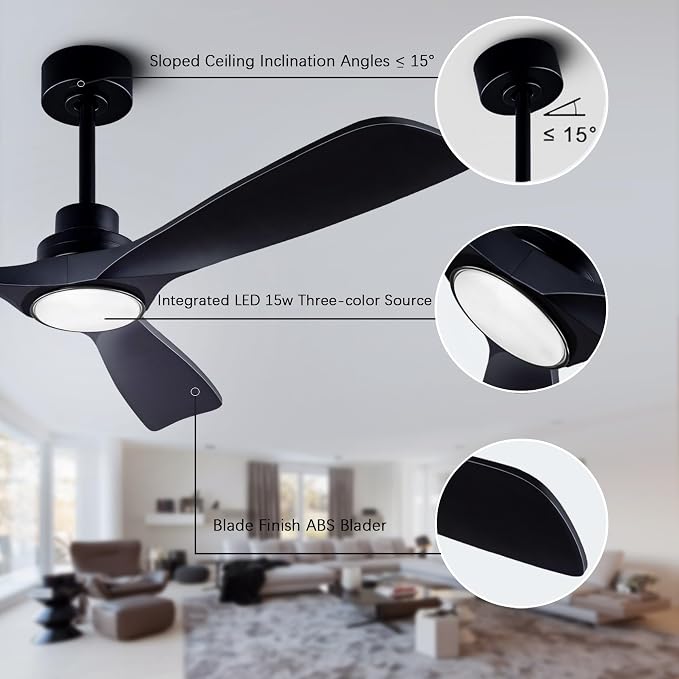 52" Wood Ceiling Fan with Lights Remote Control,Quiet DC Motor 3 Blade Ceiling Fans for Patio Living Room, Bedroom