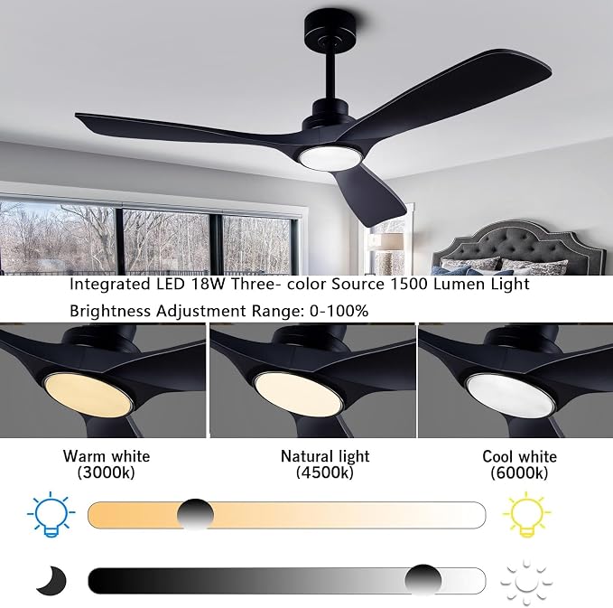 52" Wood Ceiling Fan with Lights Remote Control,Quiet DC Motor 3 Blade Ceiling Fans for Patio Living Room, Bedroom