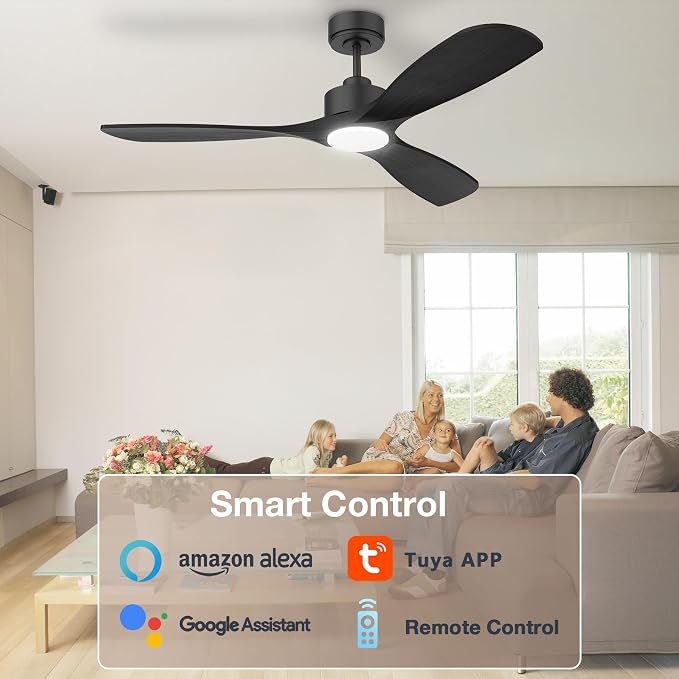 52” Wood Smart Ceiling Fans with Lights Remote,Quiet DC Motor,Outdoor Indoor Ceiling Fan,Voice Control via WIFI Alexa