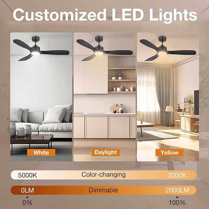 52” Wood Smart Ceiling Fans with Lights Remote,Quiet DC Motor,Outdoor Indoor Ceiling Fan,Voice Control via WIFI Alexa
