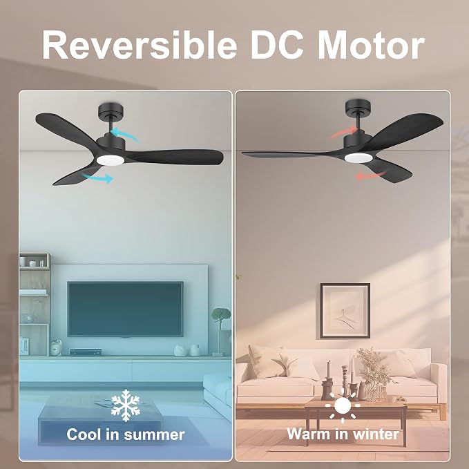 52” Wood Smart Ceiling Fans with Lights Remote,Quiet DC Motor,Outdoor Indoor Ceiling Fan,Voice Control via WIFI Alexa