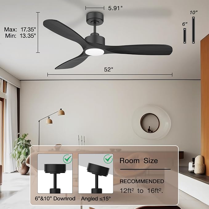 52” Wood Smart Ceiling Fans with Lights Remote,Quiet DC Motor,Outdoor Indoor Ceiling Fan,Voice Control via WIFI Alexa