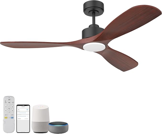 52” Wood Smart Ceiling Fans with Lights Remote, Quiet DC Motor, Outdoor Indoor Ceiling Fan, Voice Control via
