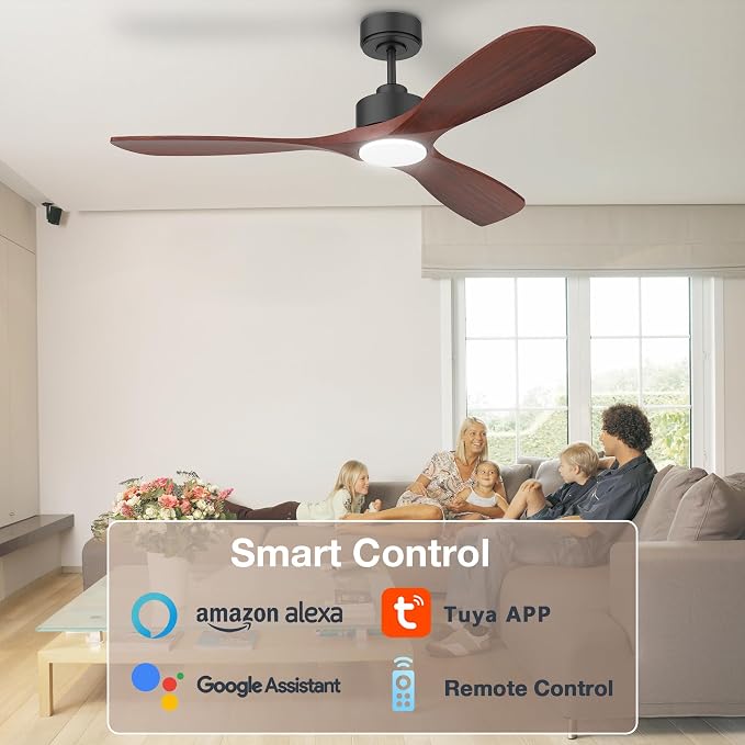52” Wood Smart Ceiling Fans with Lights Remote, Quiet DC Motor, Outdoor Indoor Ceiling Fan, Voice Control via, alternate view