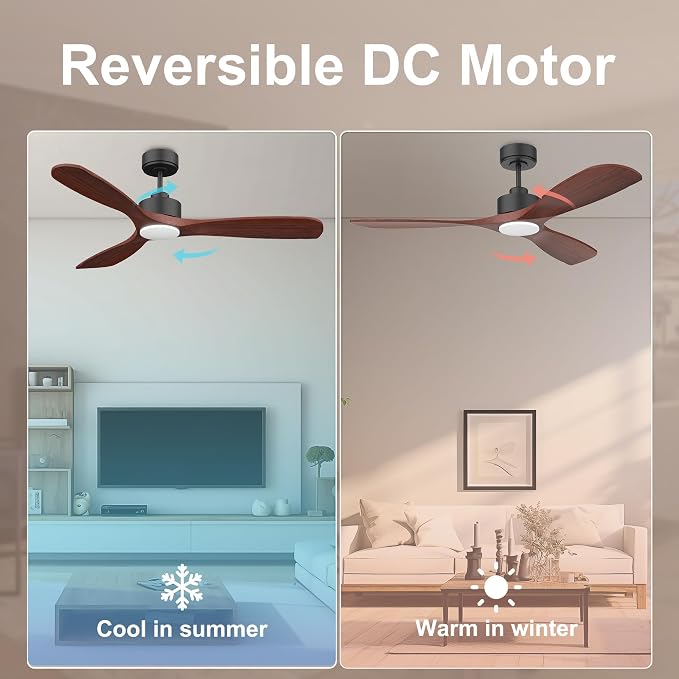 52” Wood Smart Ceiling Fans with Lights Remote, Quiet DC Motor, Outdoor Indoor Ceiling Fan, Voice Control via, alternate view