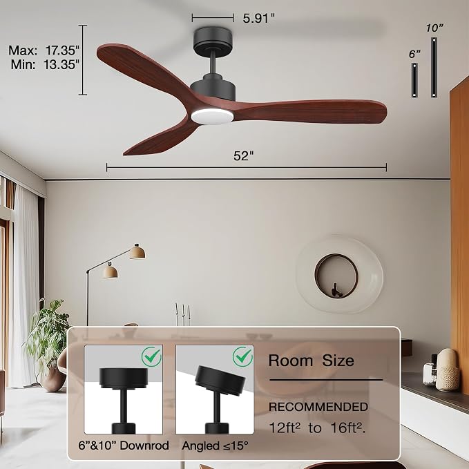 52” Wood Smart Ceiling Fans with Lights Remote, Quiet DC Motor, Outdoor Indoor Ceiling Fan, Voice Control via, alternate view