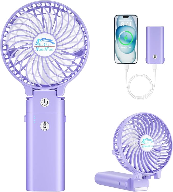 5200mAh Handheld Fan Rechargeable, 20H Runtime, 3 Speeds Strong Airflow, Personal 180° Foldable Portable Fans for