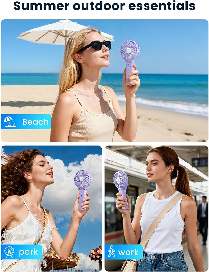 5200mAh Handheld Fan Rechargeable, 20H Runtime, 3 Speeds Strong Airflow, Personal 180° Foldable Portable Fans for