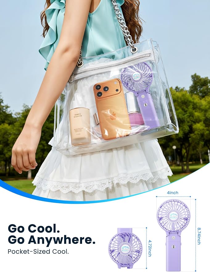 5200mAh Handheld Fan Rechargeable, 20H Runtime, 3 Speeds Strong Airflow, Personal 180° Foldable Portable Fans for