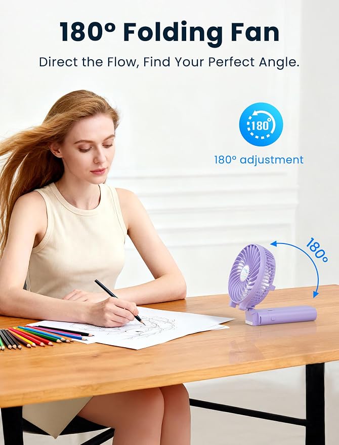 5200mAh Handheld Fan Rechargeable, 20H Runtime, 3 Speeds Strong Airflow, Personal 180° Foldable Portable Fans for