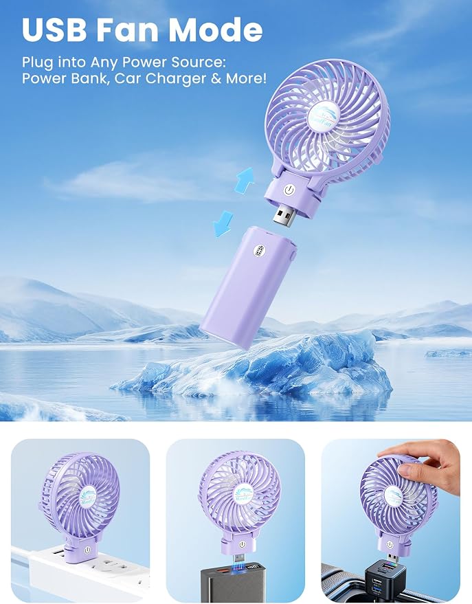 5200mAh Handheld Fan Rechargeable, 20H Runtime, 3 Speeds Strong Airflow, Personal 180° Foldable Portable Fans for