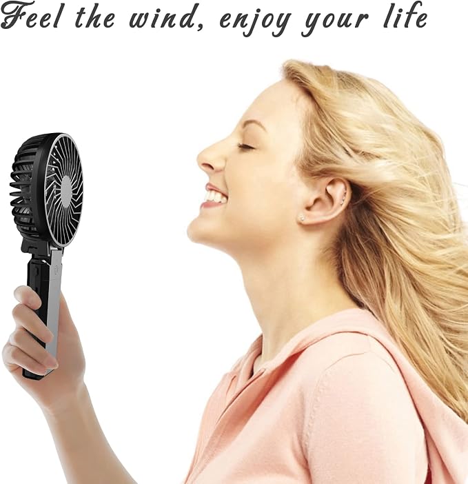 5200mAh Portable Fan Handheld, 6 Speeds Hand Held Fan 180° Foldable Personal, Battery Operated USB Rechargeable, Handle