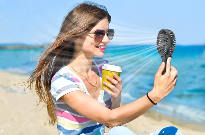5200mAh Portable Fan Handheld, 6 Speeds Hand Held Fan 180° Foldable Personal, Battery Operated USB Rechargeable, Handle