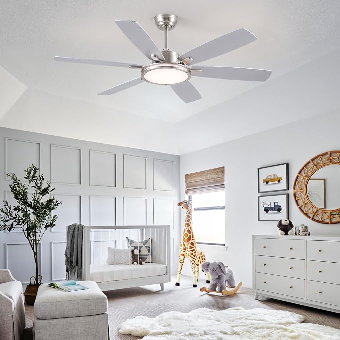 52in Ceiling Fan with Light,Modern Ceiling Fan with Light and Remote for Bedroom, Flush Mount, DC Reversible Motor, Brushed