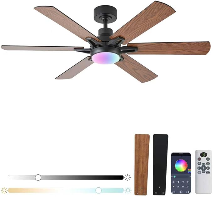 52in Ceiling Fans with Lights RGB Ceiling Fan with Light and Remote/APP Control,Low Profile Ceiling Fans with Lights for