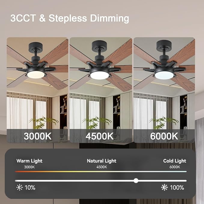 52in Ceiling Fans with Lights RGB Ceiling Fan with Light and Remote/APP Control,Low Profile Ceiling Fans with Lights for