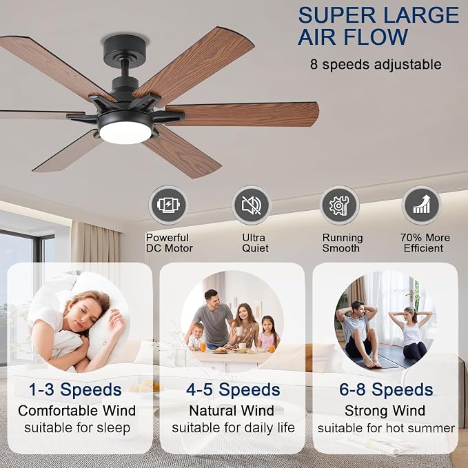 52in Ceiling Fans with Lights RGB Ceiling Fan with Light and Remote/APP Control,Low Profile Ceiling Fans with Lights for