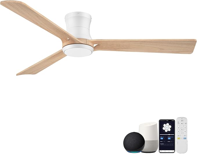 52in Smart Ceiling Fans with Lights,Remote/APP/Alexa Control,Low Profile Flush Mount Ceiling Fan for Modern Bedroom Living