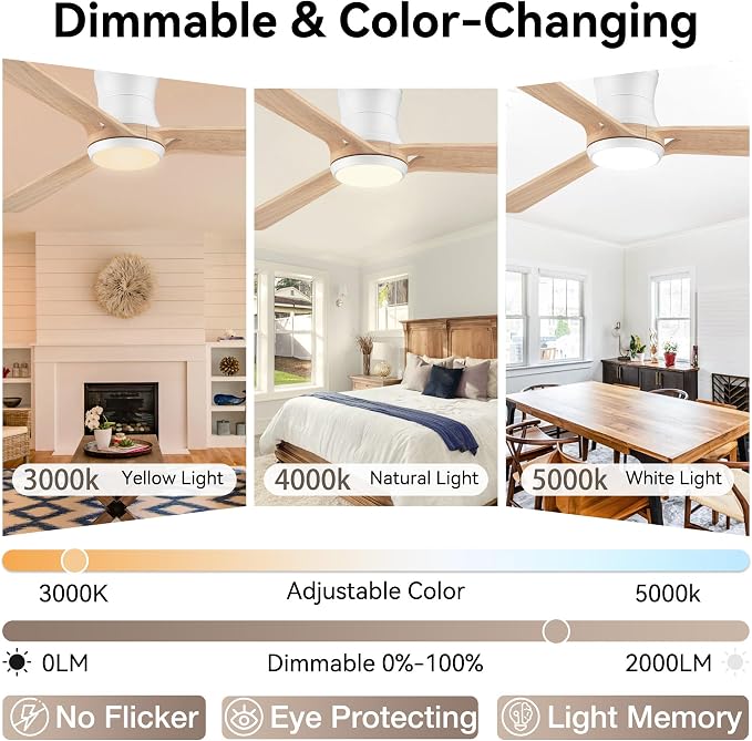 52in Smart Ceiling Fans with Lights,Remote/APP/Alexa Control,Low Profile Flush Mount Ceiling Fan for Modern Bedroom Living